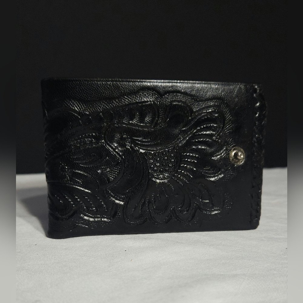 GAITAN Black Tooled Mexican Floral Leather Wallet